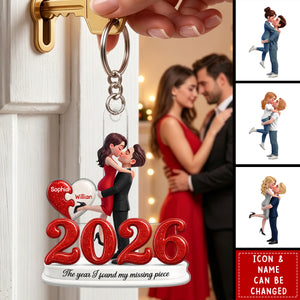 The Year I Found My Missing Piece - Personalized Acrylic Keychain - Christmas Keepsake for Couples