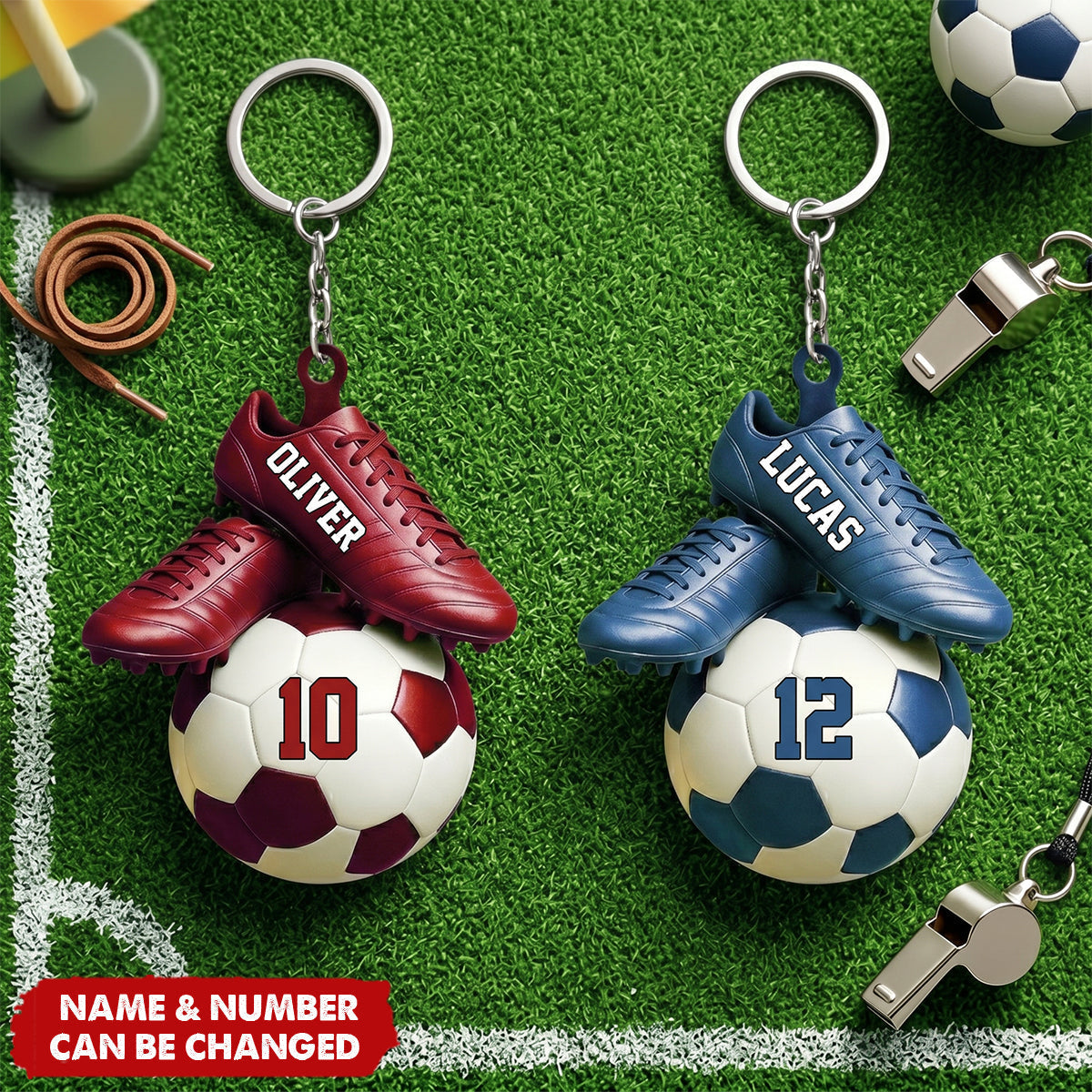 Personalized Soccer Acrylic Keychain - Custom Name & Jersey Number Gift for Fans