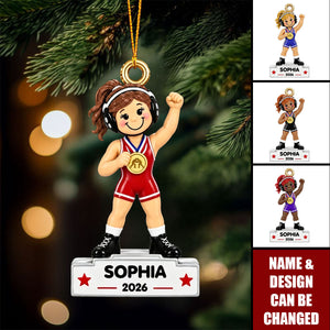 Wrestling Girl Champion - Personalized Acrylic Ornament