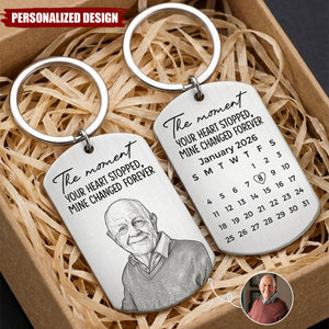 Custom Photo Sketch Line Art The Moment Your Heart Stopped Memorial Gift - Personalized Keychain