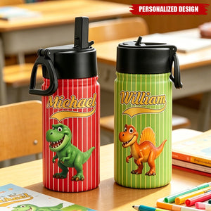 Kid Cartoon Dinosaurus Vehicles - Personalized Water Bottle