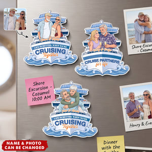 Custom Photo Cartoon Art Cruise Partners Cruise Door Decor Gift For Couple - Personalized Magnet