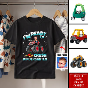 Custom Face Kid Riding Monster Truck Back To School - Personalized Shirt