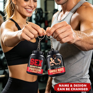 Sex, Weights And Protein Shakes Personalized Gym Couple Keychain Gift For Couple