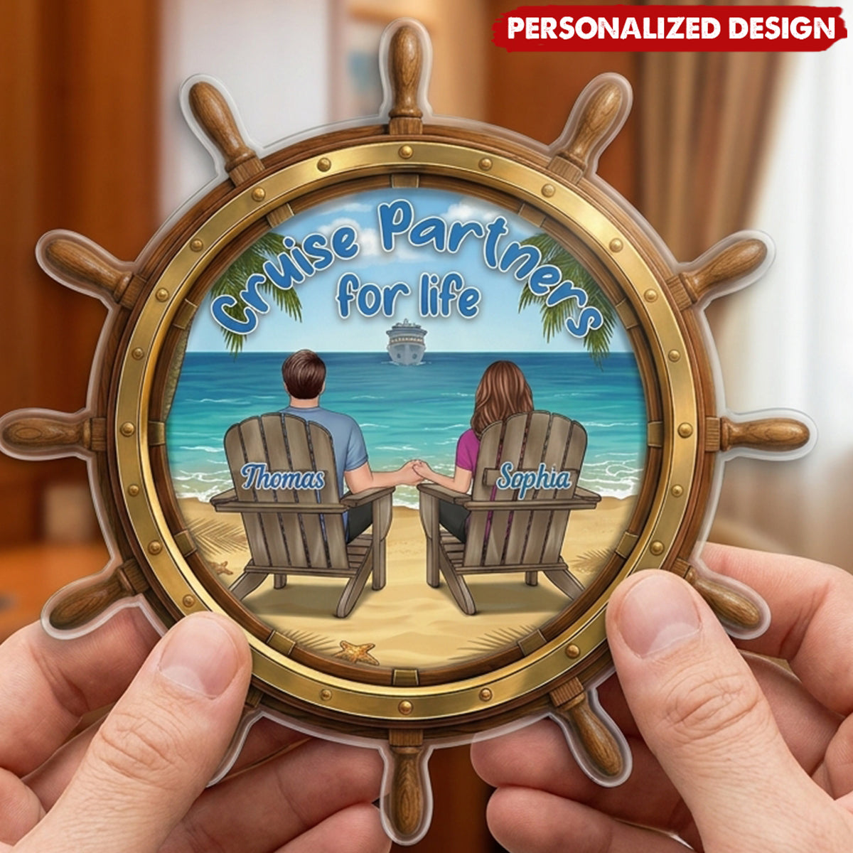 Cruise Partners For Life Back View Couple On Deck - Personalized Cruise Ship Door Magnet - Cruise Trip Keepsake