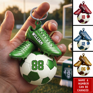 Personalized Soccer Acrylic Keychain - Custom Name & Jersey Number Gift for Fans