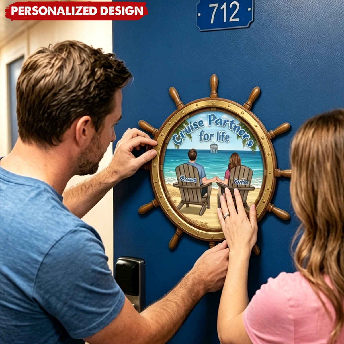 Cruise Partners For Life Back View Couple On Deck - Personalized Cruise Ship Door Magnet - Cruise Trip Keepsake