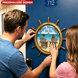 Cruise Partners For Life Back View Couple On Deck - Personalized Cruise Ship Door Magnet - Cruise Trip Keepsake