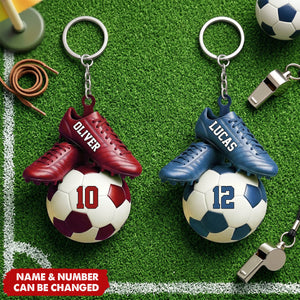 Personalized Soccer Acrylic Keychain - Custom Name & Jersey Number Gift for Fans