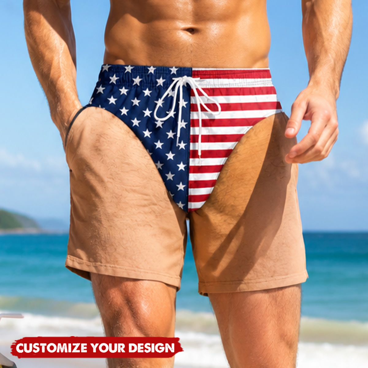 Custom Funny Patriotic Men Swim Trunks - Personalized Summer Vacation And Travel Gifts For Men
