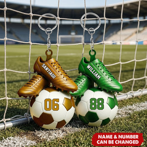Personalized Soccer Acrylic Keychain - Custom Name & Jersey Number Gift for Fans