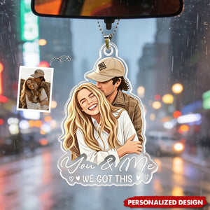 Custom Faceless Portrait Car Ornament, Anniversary Gifts For Him, Her - Personalized Rear View Mirror Accessory