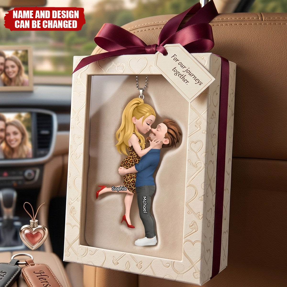 Arms Around Forever - Personalized Car Ornament, Gift For Couple