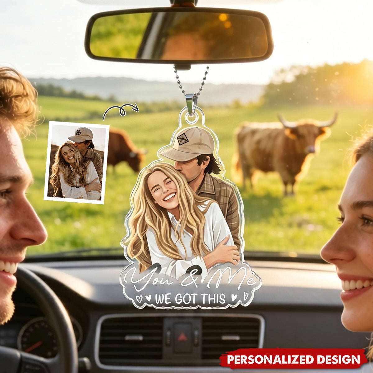 Custom Faceless Portrait Car Ornament, Anniversary Gifts For Him, Her - Personalized Rear View Mirror Accessory
