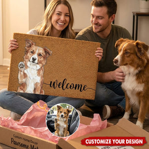 Welcome Pet Portrait Watercolor Art Welcome Mat - Personalized Doormat
