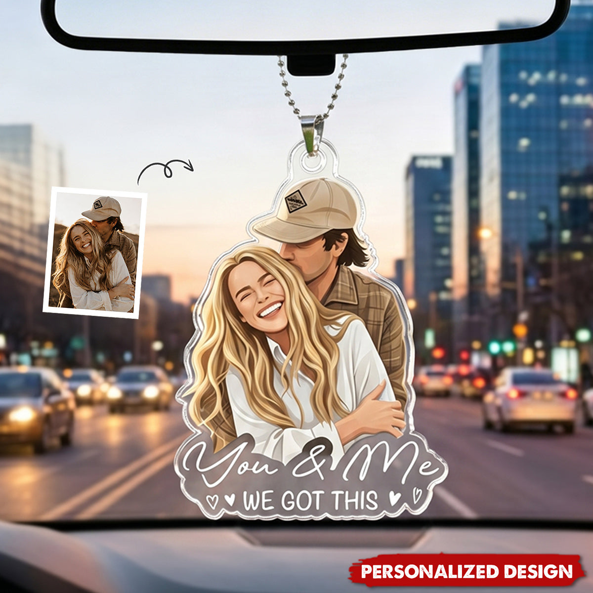 Custom Faceless Portrait Car Ornament, Anniversary Gifts For Him, Her - Personalized Rear View Mirror Accessory