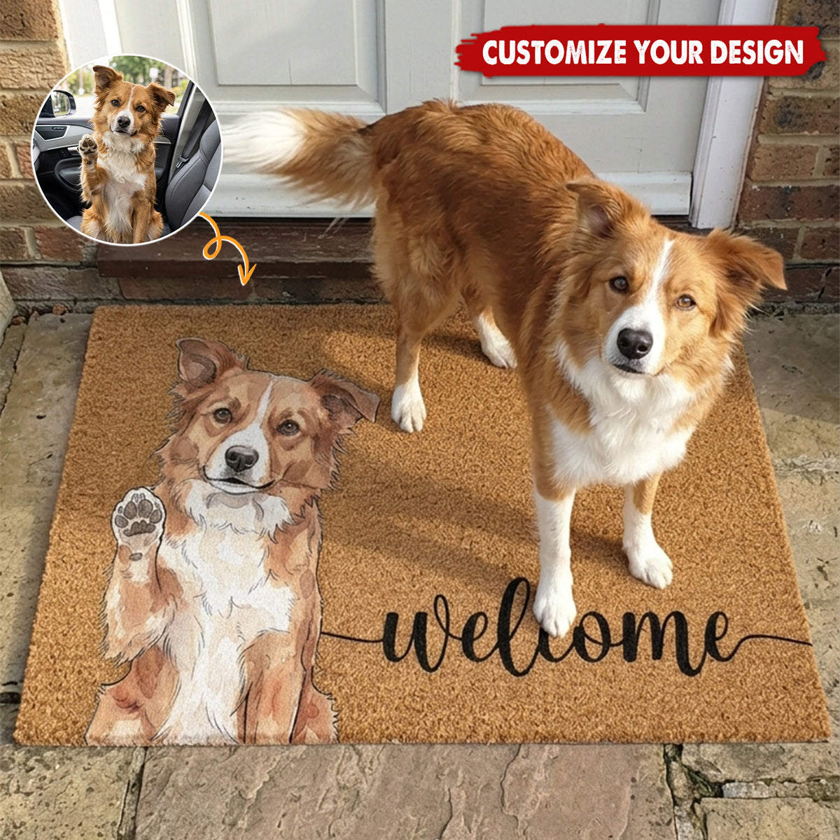 Welcome Pet Portrait Watercolor Art Welcome Mat - Personalized Doormat