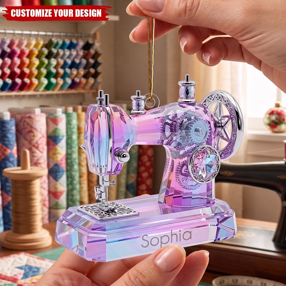 Personalized Sewing Machine Ornament, Custom Seamstress Gift, Tailor Christmas Keepsake