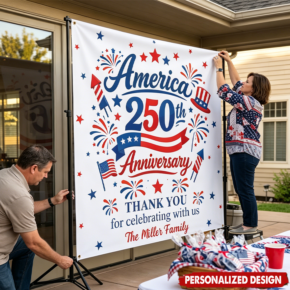America 250Th Anniversary Backdrop - Thank You For Celebrating With Us - Patriotic Independence Day Gift