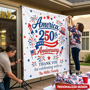 America 250Th Anniversary Backdrop - Thank You For Celebrating With Us - Patriotic Independence Day Gift