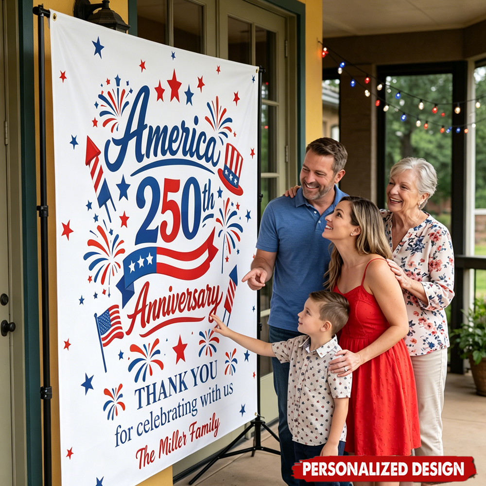 America 250Th Anniversary Backdrop - Thank You For Celebrating With Us - Patriotic Independence Day Gift