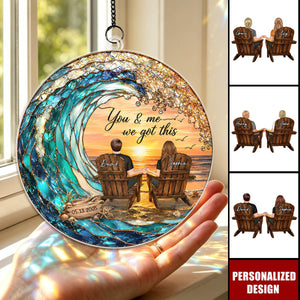 Custom Couple Beach Sunset Suncatcher - Sentimental Anniversary Gift for Him/Her