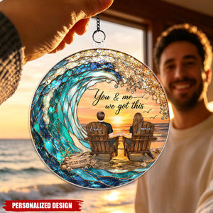 Custom Couple Beach Sunset Suncatcher - Sentimental Anniversary Gift for Him/Her