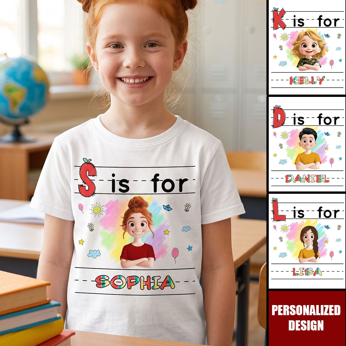 Custom Kids Name Cute Cartoon Back To School Youth Top - Personalized Shirt