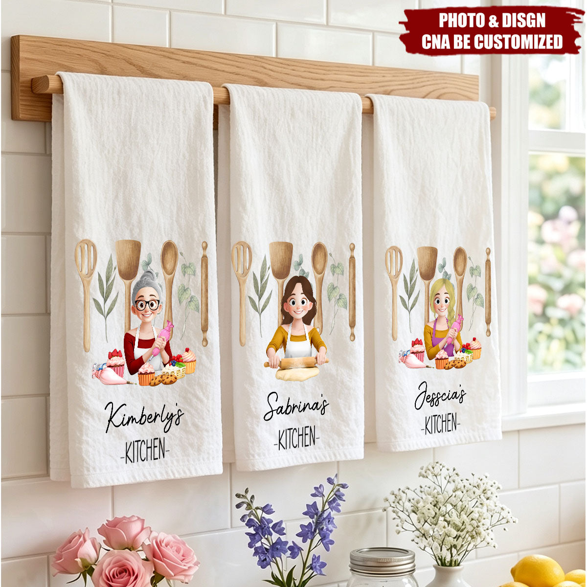 Personalized Kitchen Towel - Mom & Grandma Baking Kitchen Gift