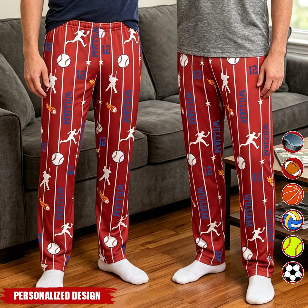 Custom Name & Number For Baseball, Softball, Soccer, Football, Basketball, Hockey Lover - Personalized Lounge Pants
