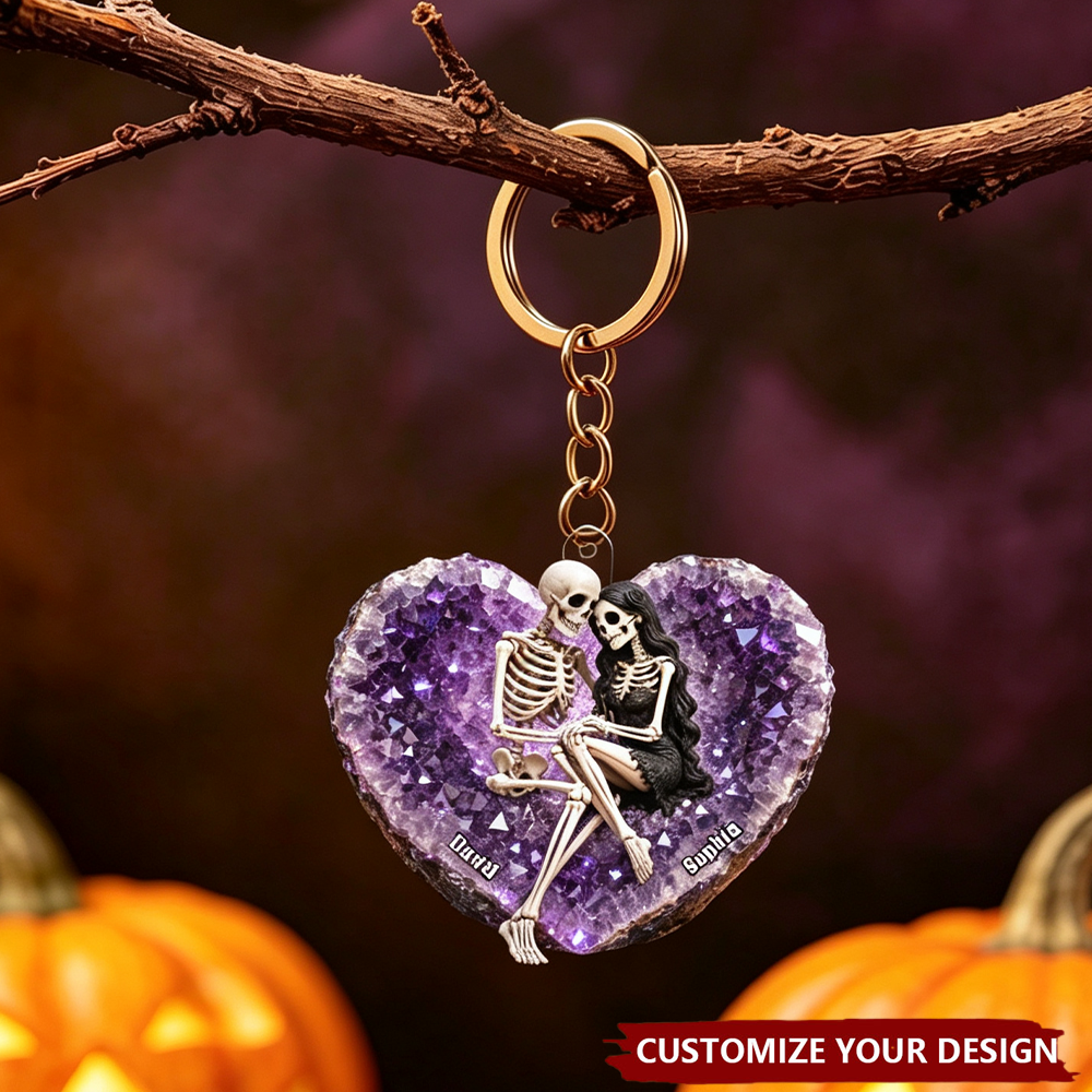 Till Death Do Us Part Skeleton Couple  - Personalized Acrylic Keychain - Halloween Decor Gift, Gift For Couple