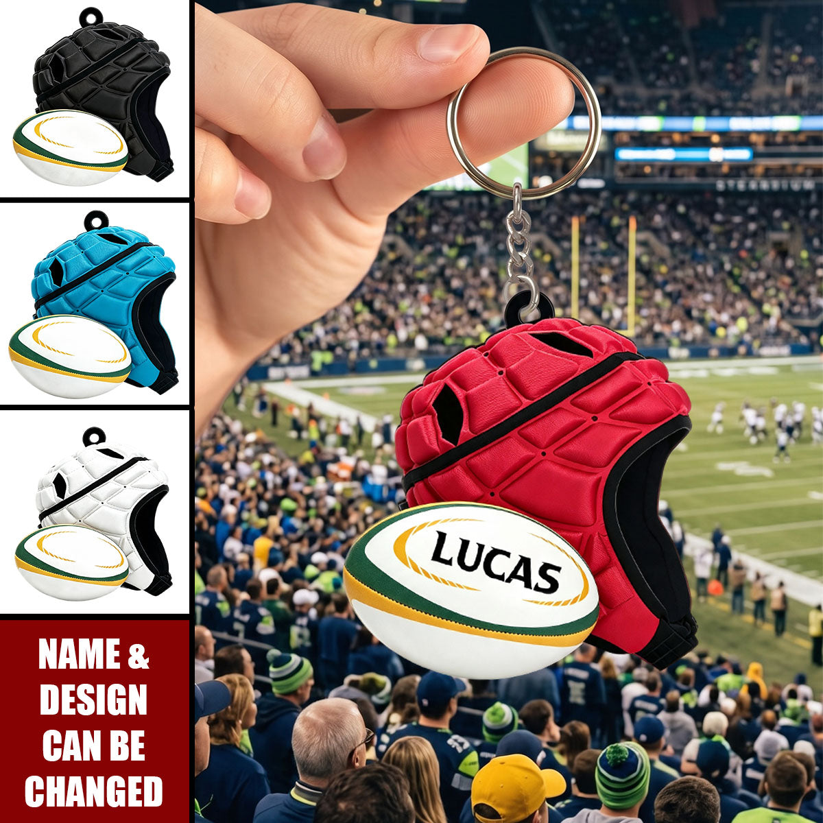 Rugby Christmas Keychain, Custom Rugby Keychain, Rugby Lover Gift, Christmas Gift