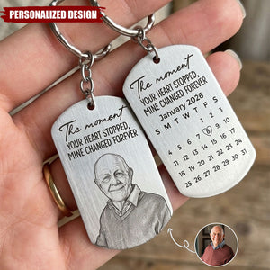 Custom Photo Sketch Line Art The Moment Your Heart Stopped Memorial Gift - Personalized Keychain