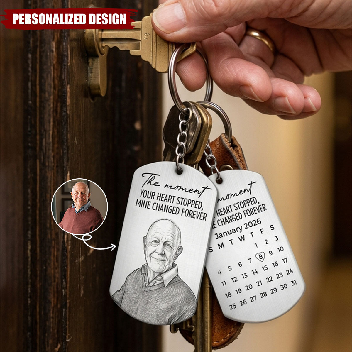 Custom Photo Sketch Line Art The Moment Your Heart Stopped Memorial Gift - Personalized Keychain