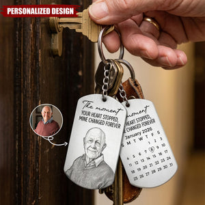 Custom Photo Sketch Line Art The Moment Your Heart Stopped Memorial Gift - Personalized Keychain