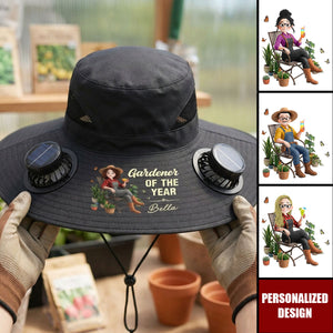 Plant Lady Gardener Of The Year Gift For Her - Personalized Solar Fan Hat