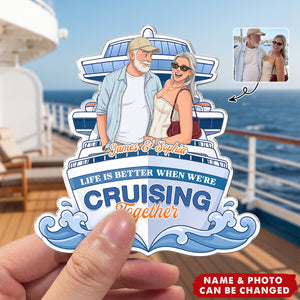 Custom Photo Cartoon Art Cruise Partners Cruise Door Decor Gift For Couple - Personalized Magnet