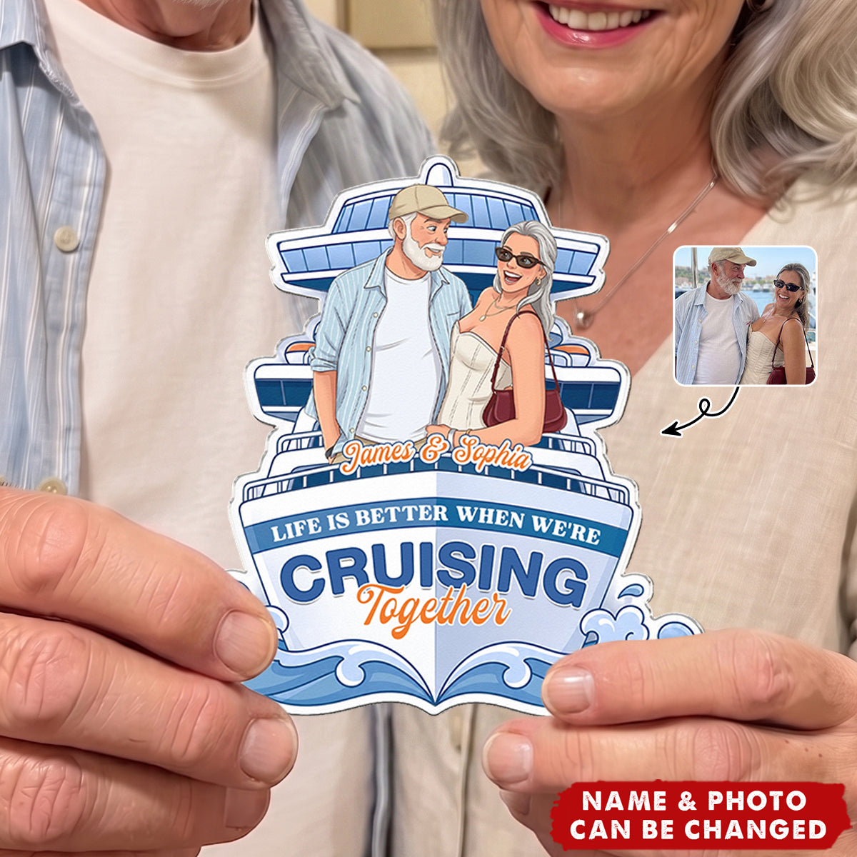 Custom Photo Cartoon Art Cruise Partners Cruise Door Decor Gift For Couple - Personalized Magnet