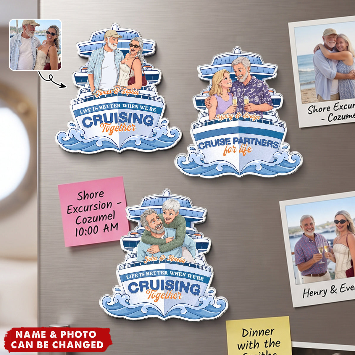 Custom Photo Cartoon Art Cruise Partners Cruise Door Decor Gift For Couple - Personalized Magnet