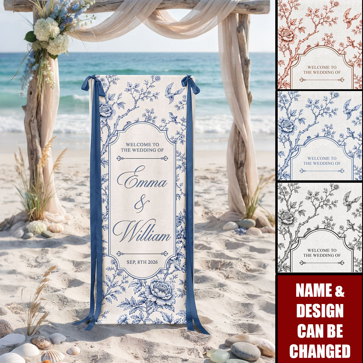 Custom Toile De Jouy Wedding Sign - Personalized Welcome Sign