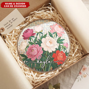 Custom Mosaic Birth Flower Printed Effect For Her, Sister, Mom, Grandma, Daughter - Personalized Ceramic Coaster