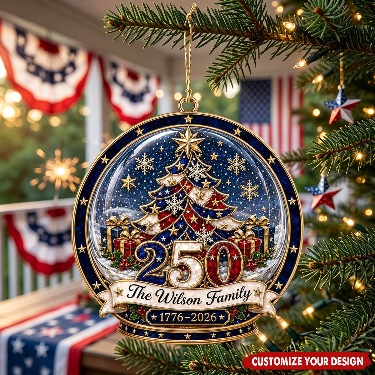 Custom 250 Years Acrylic Ornament, America Patriotic Family Christmas Tree Decor