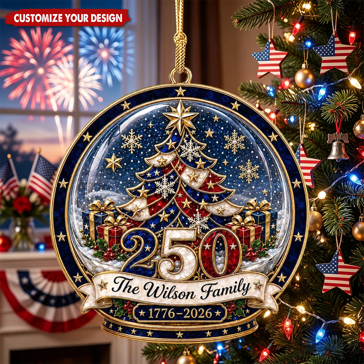 Custom 250 Years Acrylic Ornament, America Patriotic Family Christmas Tree Decor