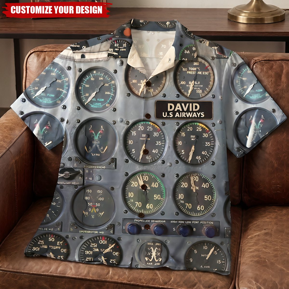 Pilot Flight Instruments Panel Hawaiian Shirt - Custom Name & Number