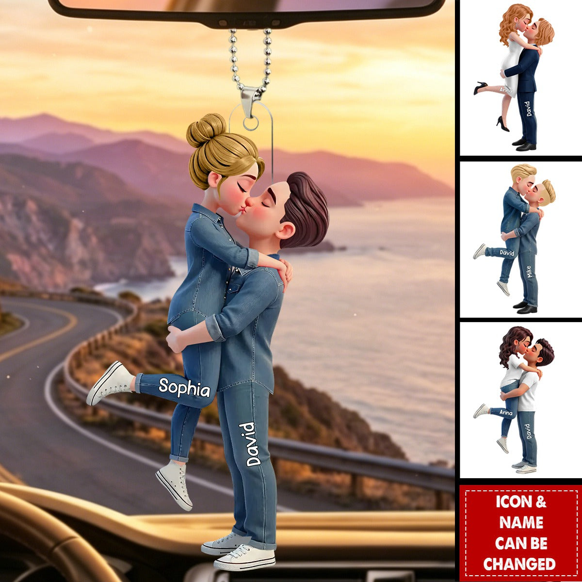 LGBT Couple - Personalized 2-Layered Car Orament- Gift For Couple, Happy Pride Month