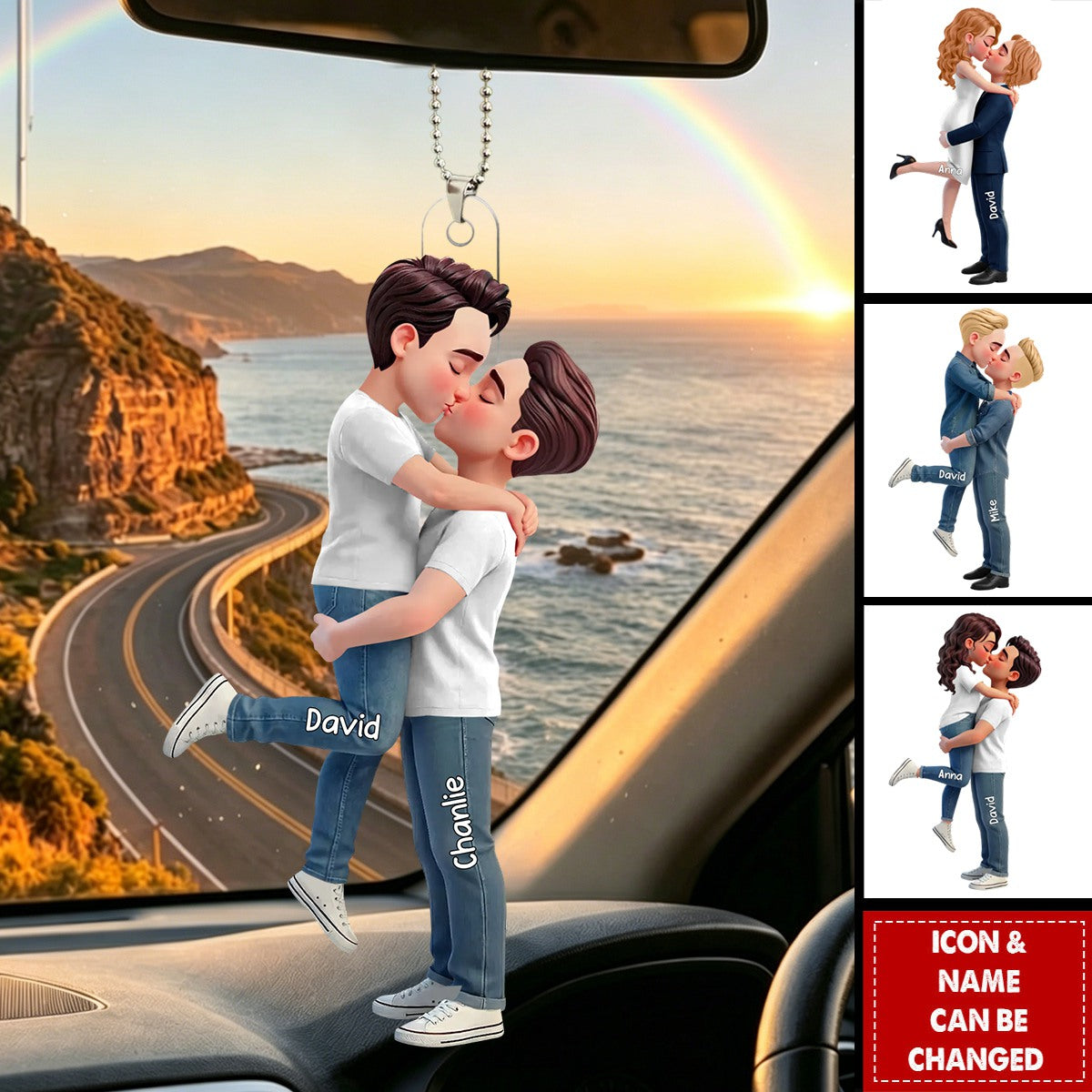 LGBT Couple - Personalized 2-Layered Car Orament- Gift For Couple, Happy Pride Month