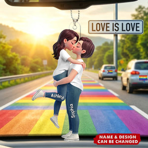 LGBT Couple - Personalized 2-Layered Car Orament- Gift For Couple, Happy Pride Month