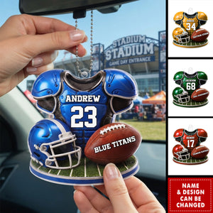Custom America Football Acrylic Car Ornament - Personalized Birthday Gifts For America Football Lovers, Sports Fans, Sports Lovers - Game Day All Day
