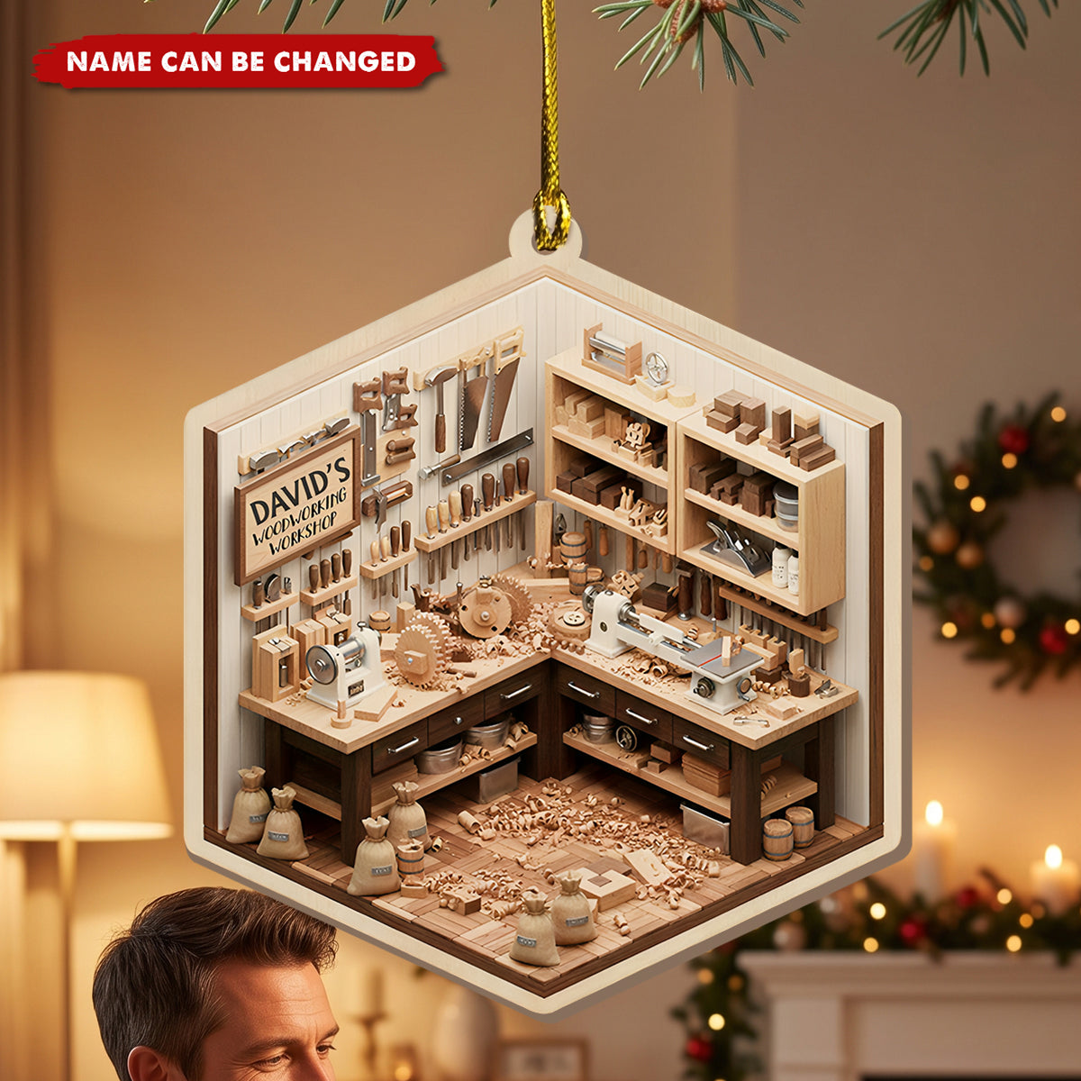 Personalized Woodworking Workshop Christmas Ornament, Carpenter Ornament