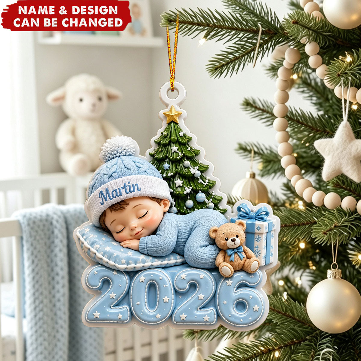 Baby’s First Christmas Ornament 2026, Personalized Name Newborn Keepsake Gift